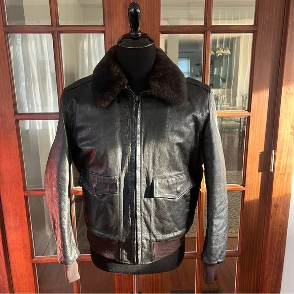 Vintage LL Bean G-1 Goatskin Leather Bomber Flight Jacket 42 Wool Quilt Lined - Picture 1 of 16